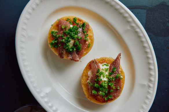 Crumpets with anchovies and smoked butter at Prince Dining Room.