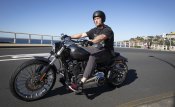Harley cause for concern ... Jai Arrow cruises around Bronte Beach on his Harley Breakout 114 this week.