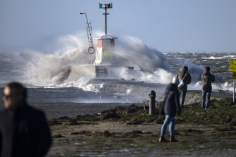 High water in the harbour in Lomma, Malmo, Sweden.