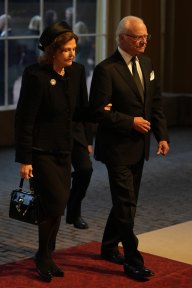 Swedish King Carl XVI Gustaf and Queen Silvia arrive for a reception hosted by King Charles III for Heads of State and Official Overseas Guests ahead of the funeral of Queen Elizabeth II.