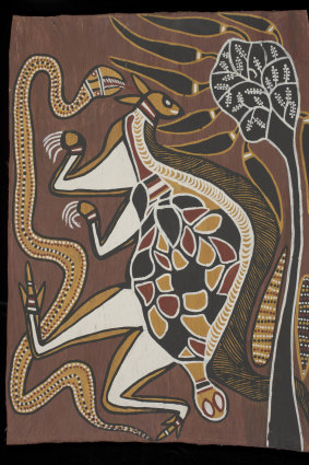 Totems of the the Manharrnu, Mortuary Rites, 1966 by David Malangi of Central Arnhem Land.