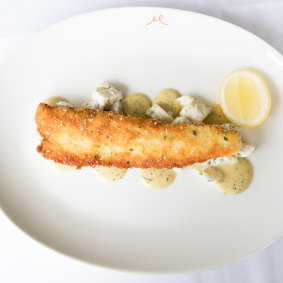 Pan fried sourdough crumbed King George Whiting.