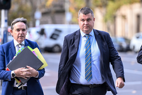 Timothy Whittaker (right) arriving at court on  Thursday with his lawyer, Dermot Dann, KC.