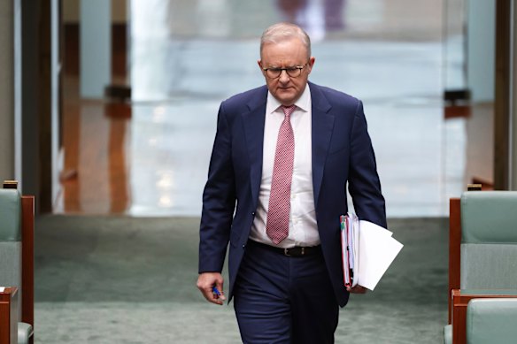 Prime Minister Anthony Albanese entering question time on Tuesday. 
