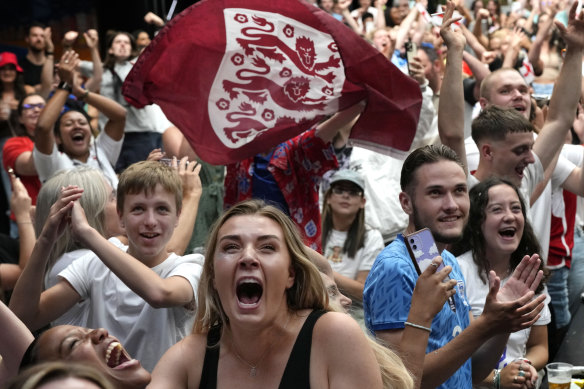 England fans celebrate at a live site near Wembley.
