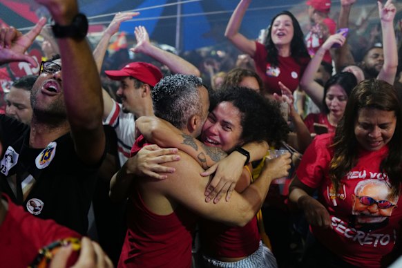 Supporters of Brazilian President Luiz Inacio Lula da Silva celebrate in Rio de Janeiro.