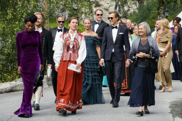 Guests attend the wedding of Norway’s Princess Martha Louise and Durek Verrett, in Geiranger, Norway.