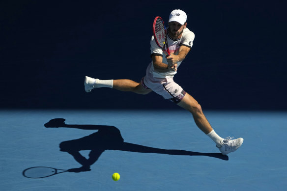 Tommy Paul fires a backhand in his quarter-final win over Ben Shelton.