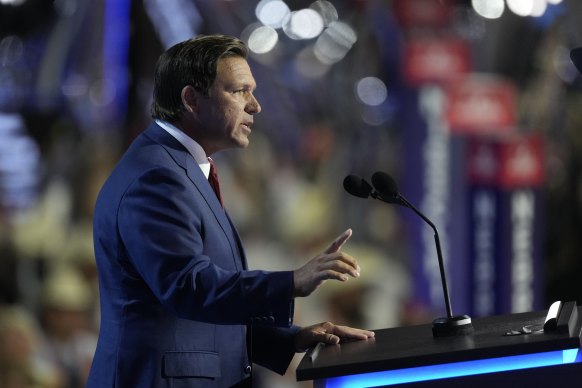 Florida Governor Ron DeSantis speaks during the Republican National Convention.