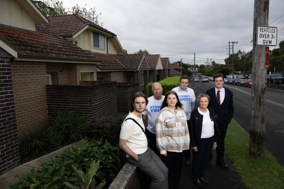 Ku-ring-gai council residents Michael Clayden, Peter Tulip, Samantha Bing, Todd Cefai, Jo Karaolis and Matthew Hayes in Roseville.