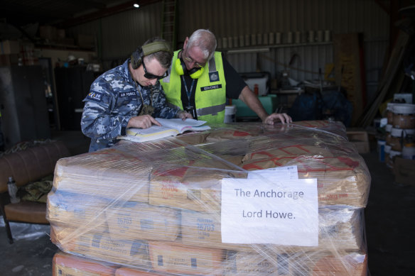 Supplies of flour and sugar destined for Lord Howe Island wait to be loaded at Port Macquarie Airport.