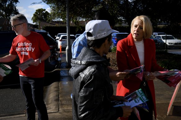 Labor frontbencher Kristina Keneally campaigning in Cabramatta on election day.