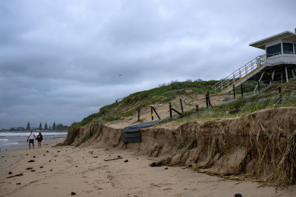 Beach erosion at Park Beach, Coffs Harbour, on March 8 due to Ex Tropical Cyclone Alfred.