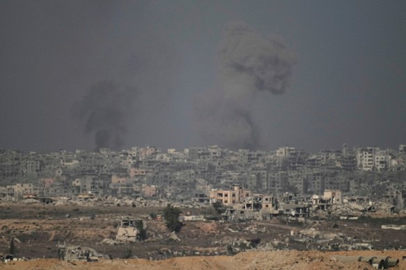 Smoke rises following an Israeli military strike in the Gaza Strip on Tuesday.