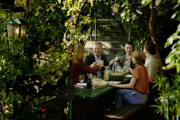 Heuriger Wolff serves carafes from the last grape harvest with cheeseboards, cold cuts, salads, pickles and home-made bread.