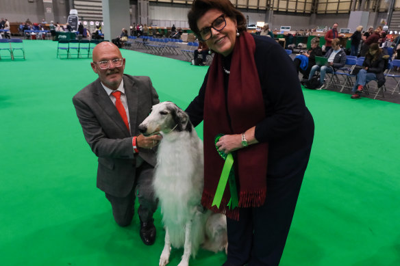 Kay Sneath’s dog Kohl, a five-year-old Borzoi from Melbourne, has won best in breed at Cruft’s.