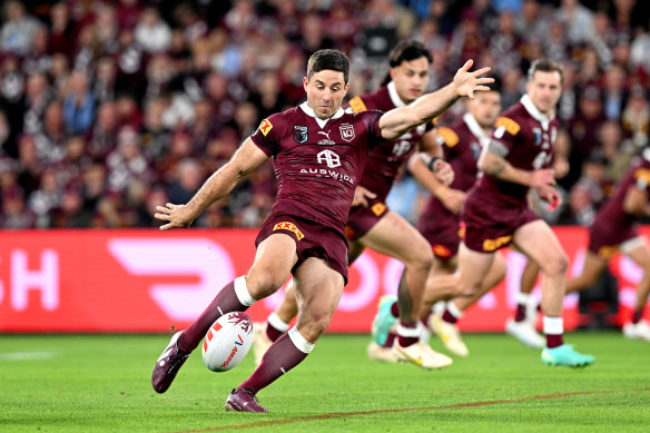 Ben Hunt in action for the Maroons. 
