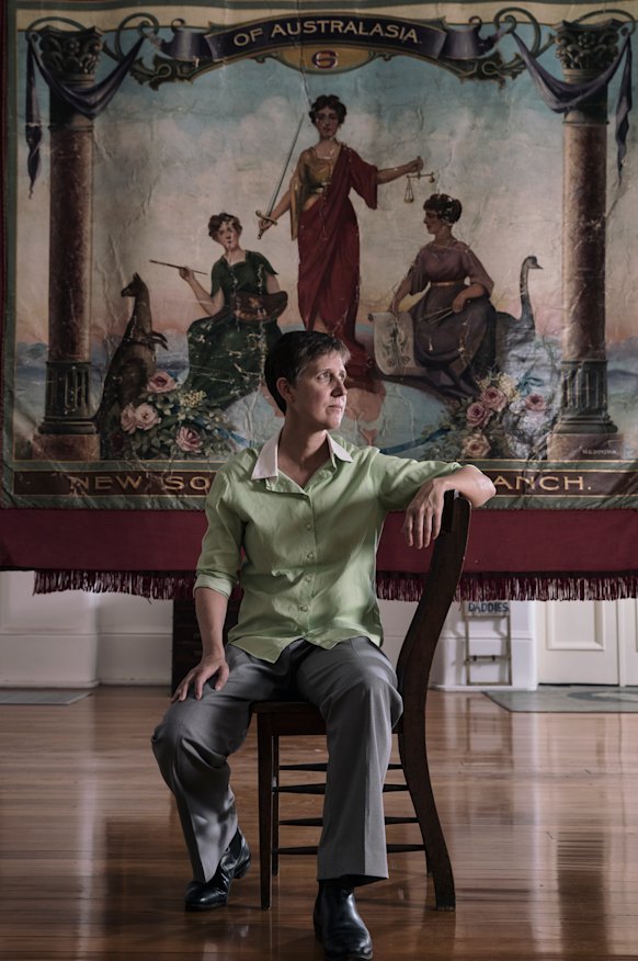 McManus in the UnionsNSW banner room in 2017.