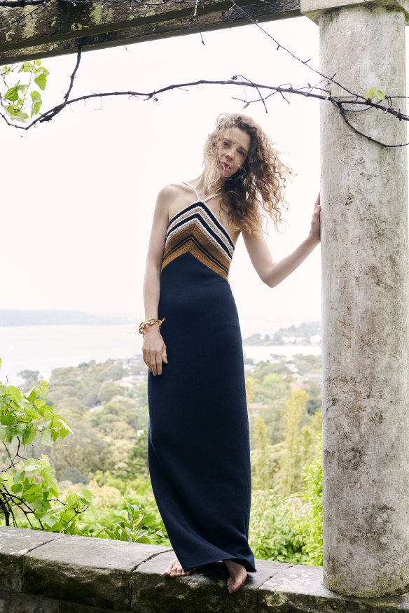 Proenza Schouler dress, $2565, from Parlour X. Paco Rabanne bracelet, $550, from Parlour X.