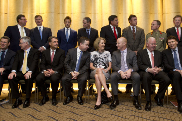 Elizabeth Broderick with some of Australia’s top corporate leaders at a Male Champions of Change event in Sydney in 2013.