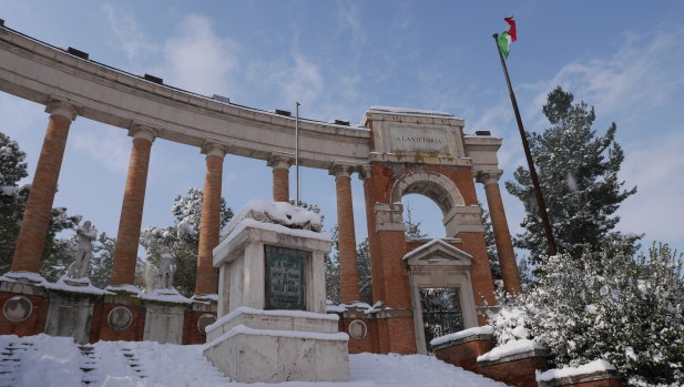The war memorial in Macerata where Luca Traini was apprehended.