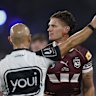 Kalyn Ponga is sent off by referee Ashley Klein during State of Origin game one.