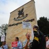 Protesters outside Newington College in Stanmore last month.