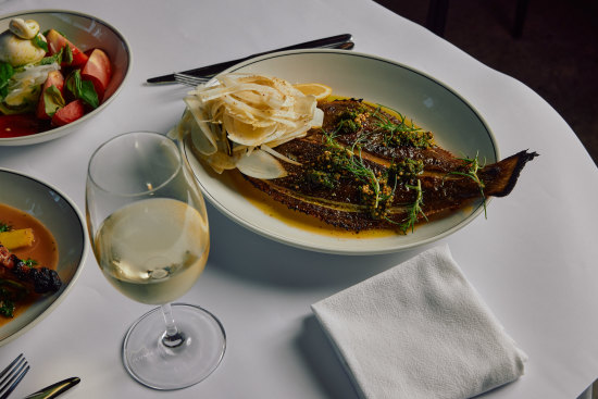 Whole fish with salmoriglio and shaved fennel.