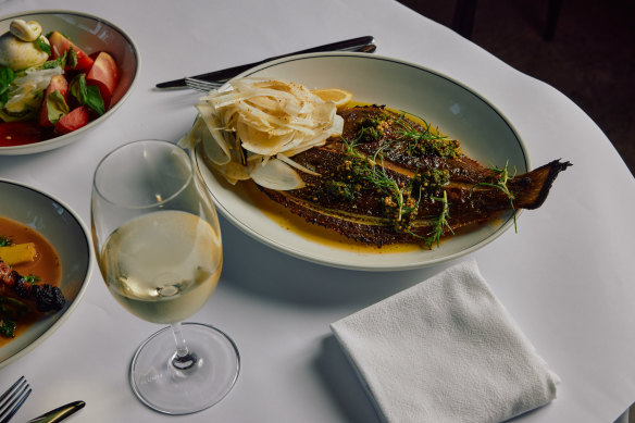 Whole fish with salmoriglio and shaved fennel.