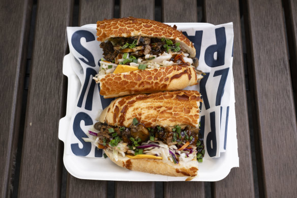 The Pauly with slow-cooked beef brisket, wild mushrooms, slaw and American cheese.