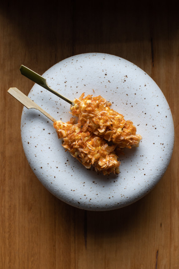 Prawn skewer.