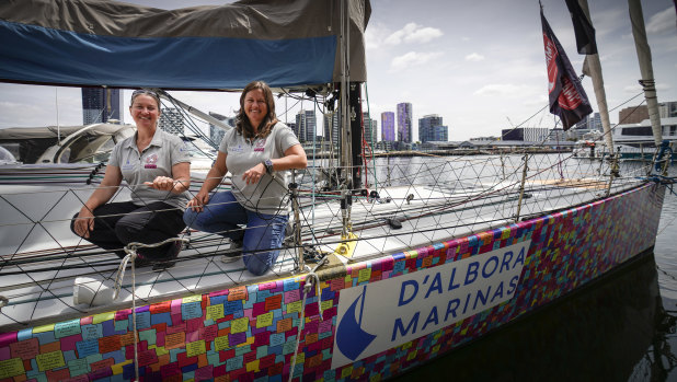 Jackie Parry (left) and Lisa Blair are the first all-female, double-handed crew to tackle the Melbourne to Hobart. 