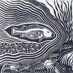 Badger Bates' Parntuu (codfish) 1993   
linocut.