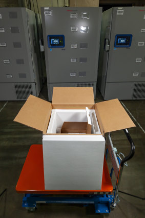 A thermal shipping box for a COVID-19 candidate vaccine developed by BioNTech and Pfizer.