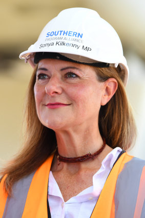 Sonya Kilkenny MP at the Carrum Train Station construction site in 2020.