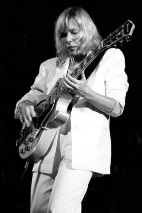Joni Mitchell pictured during a concert at Sydney’s Capitol Theatre on 11 March 1983. It was during this concert that she changed the lyrics to her song Big Yellow Taxi in protest against the proposed Franklin Dam in Tasmania.