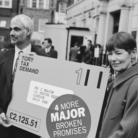 Jackson as an MP in a protest outside the Conservative Party central office in London in 1997.
