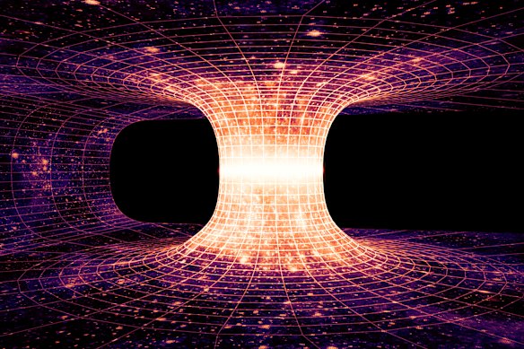 A wormhole, also known as an Einstein-Rosen bridge, which is a hypothetical tunnel between two points in time and space.