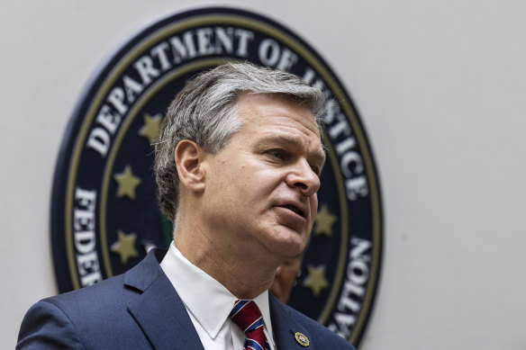 FBI Director Christopher Wray speaks to journalists at the FBI's Omaha office about the threats.