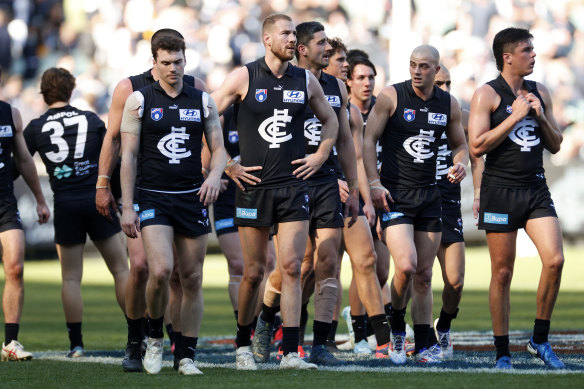 Harry McKay (centre) had scans after injuring his quad. 