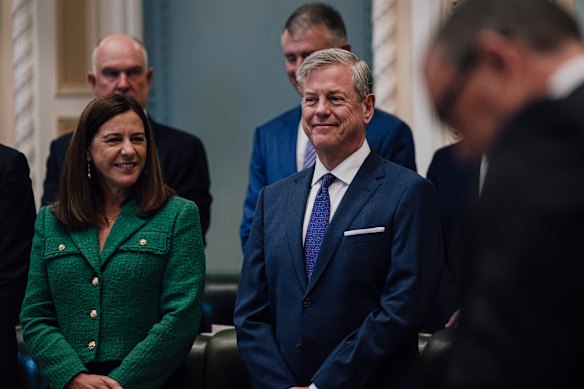 Queensland Health Minister Tim Nicholls, centre, in parliament.