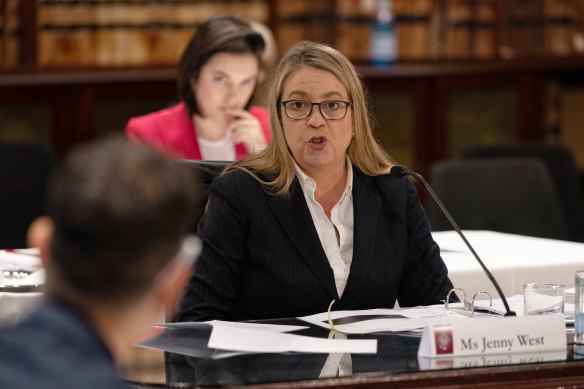 Jenny West appearing before the inquiry on Monday.
