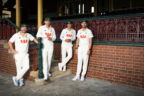 Travis Head, Nathan Lyon, Alex Carey and Josh Hazlewood in Sydney ahead of their tour to South Africa. 