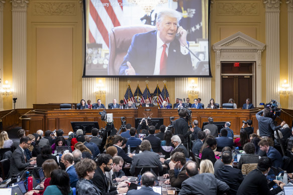 A video of former president Donald Trump was shown on a screen, as the House select committee investigating the January 6 attack on the US Capitol held its final meeting this month.