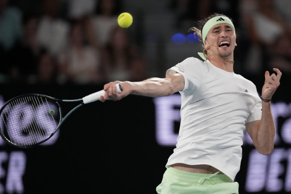 Alexander Zverev of Germany powers a forehand.