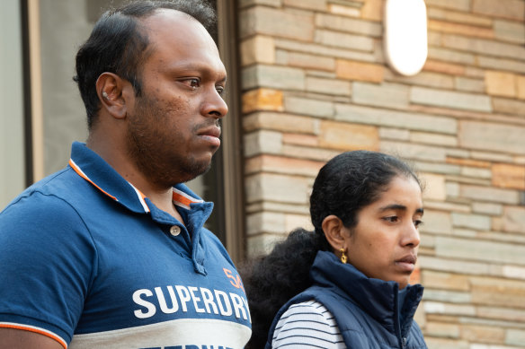 Aswath Chavittupara and Prasitha Sasidharan outside their Morley home on Thursday.