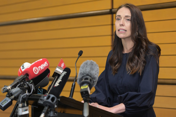 New Zealand Prime Minister Jacinda Ardern announces her resignation at the War Memorial Centre in Napier.