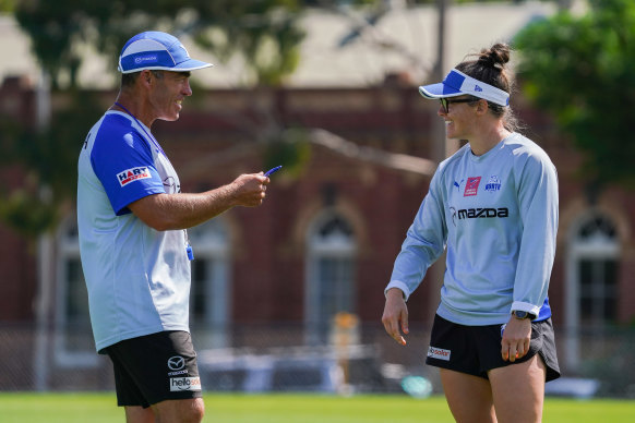 Alastair Clarkson and Emma Kearney at North Melbourne training. 