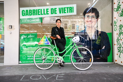 Gabrielle de Vietri, outside her Smith Street campaign office.