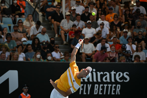 Chris O’Connell serves on Saturday.